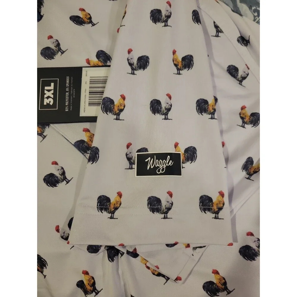 NWT Waggle Golf Polo Shirt Cocky Rooster Animal Print Stretch Performance 3XL - Picture 7 of 7